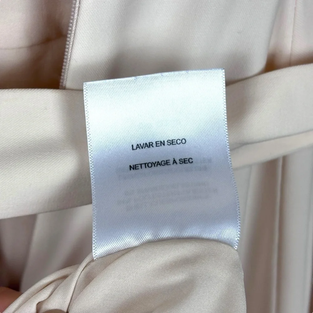 GAL MEETS GLAM ELEANOR PUFF SLEEVE TIE WAIST CREAM SATIN TWILL DRESS